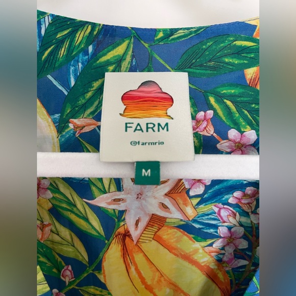 Farm Rio Midi Dress Star Fruit print w Puff Sleeves. Size Medium. - Picture 6 of 10